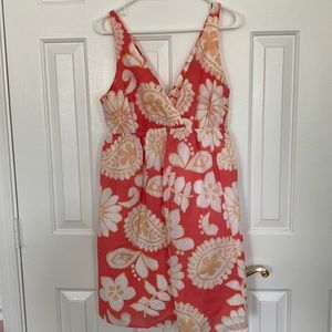 Coral/peach/white flower mini dress.